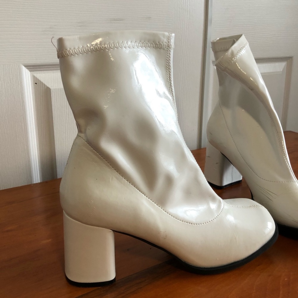 White Leather Ankle Boots - 3 Inch Heel
